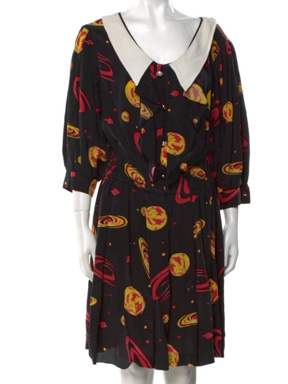 Miu Miu Silk Solar Print Midi Dress Black Size S/US4/IT40